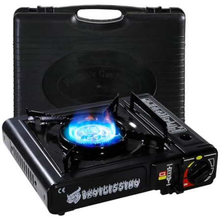 CCLIFE Campingkocher Gaskocher Camping neueste Sicherheitsprüfung 2024, 1-flammig mit Tragekoffe, Gasherd camping mit Piezozü