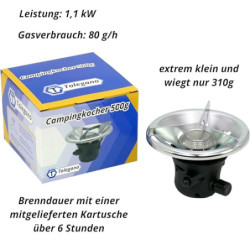 CAMPLORA Campingkocher mit Piezozündung inkl. 5 Schraubgaskartuschen 500g  Propan-Butan-Gasgemisch , Gaskocher, Propangaskoch