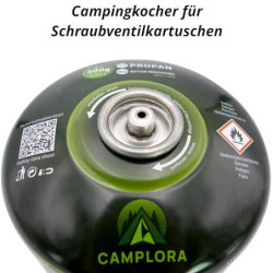CAMPLORA Campingkocher mit Piezozündung inkl. 5 Schraubgaskartuschen 500g  Propan-Butan-Gasgemisch , Gaskocher, Propangaskoch