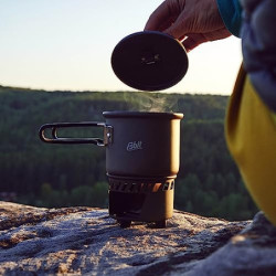 Esbit Trockenbrennstoffkochset - Outdoor Camping Kocher 585 ml mit Aluminium Topf - klappbare Griffe - Campingkocher Set