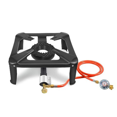 BACOENG Hockerkocher Gas 10KW, 4 Fuß Wok Campingkocher Inklusive 1.5 m Schlauch und 50 mbar Druckregler, 4-beiniger Gaskocher