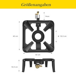 BACOENG Hockerkocher Gas 10KW, 4 Fuß Wok Campingkocher Inklusive 1.5 m Schlauch und 50 mbar Druckregler, 4-beiniger Gaskocher