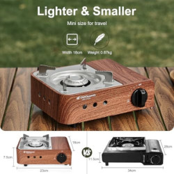 Odoland Gaskocher, Campingkocher 1 Flamme 2100 Watt Camping Kocher Tragbar 1 Brenner Outdoor Gasflaschenkocher mit Tragetasch