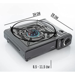 TruWare Camping Gaskocher Set mit 8 Gaskartuschen Campingkocher 1-flammig schwarz mit Koffer | Outdoor Gasgrill für Gas Kartu