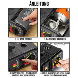 TruWare Camping Gaskocher Set mit 8 Gaskartuschen Campingkocher 1-flammig schwarz mit Koffer | Outdoor Gasgrill für Gas Kartu