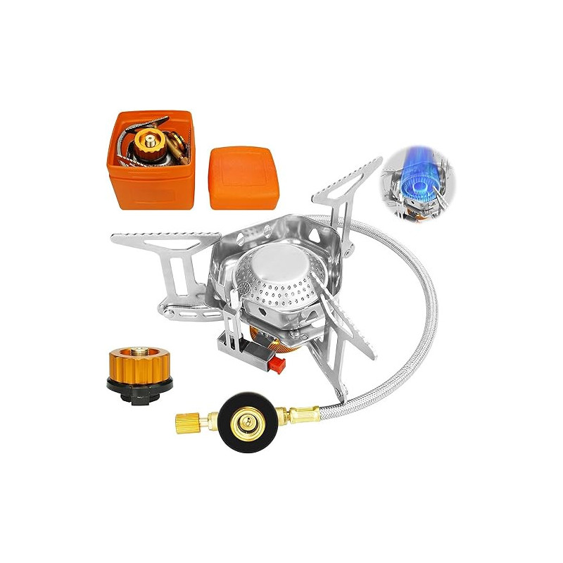 ELEUTH Campingkocher,Gaskocher Camping mit Piezozündung 3500W,Winddicht Gas Campingkocher für Gasbrenner mit Adapter Faltbar 