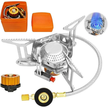ELEUTH Campingkocher,Gaskocher Camping mit Piezozündung 3500W,Winddicht Gas Campingkocher für Gasbrenner mit Adapter Faltbar 