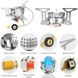 ELEUTH Campingkocher,Gaskocher Camping mit Piezozündung 3500W,Winddicht Gas Campingkocher für Gasbrenner mit Adapter Faltbar 