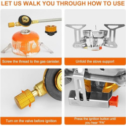 ELEUTH Campingkocher,Gaskocher Camping mit Piezozündung 3500W,Winddicht Gas Campingkocher für Gasbrenner mit Adapter Faltbar 