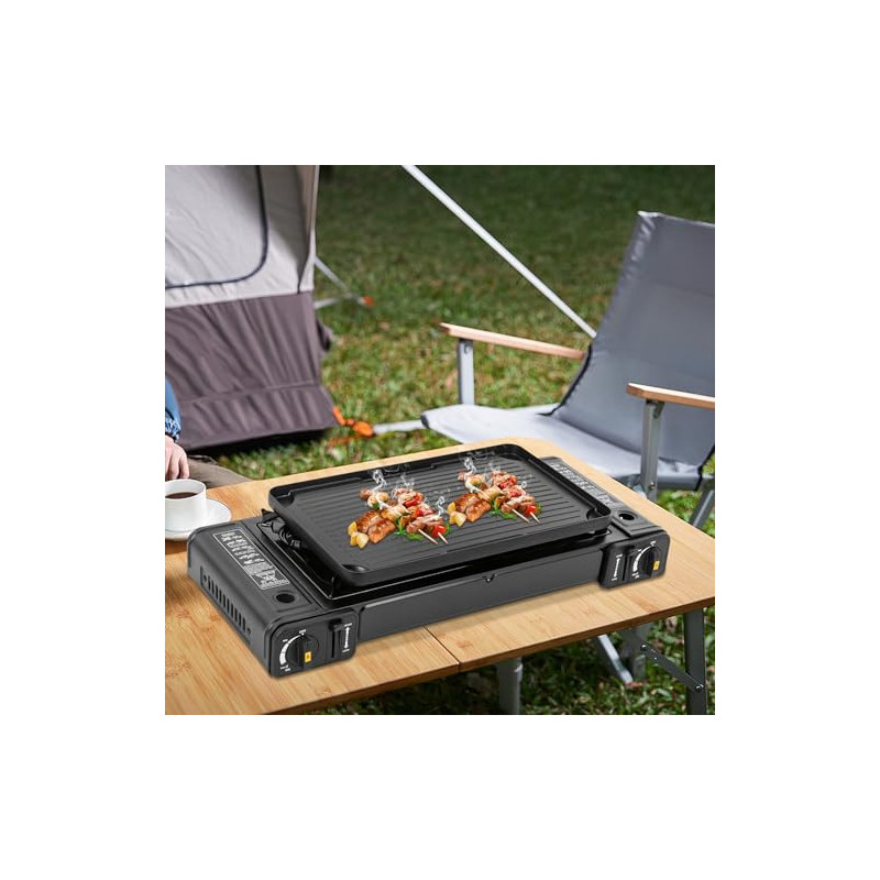 Gaskocher 2-Flammig Campingkocher Gas Kocher Für Gasflasche, Tragbarer Camping Grill Gas Stove, Outdoor Gaskocher Camping Koc
