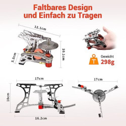 Bulin Gas Campingkocher Gaskocher mit Piezozündung Faltbarer Gaskocher Outdoor 3200W Windschutz KocherGasbrenner für Camping 