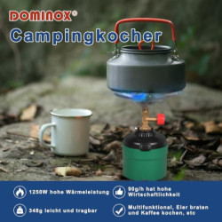 DOMINOX Campingkocher, Tragbarer Gaskocher Outdoor mit Windabweiser, Gaskocher Camping 1-flammig für Outdoor-Aktivitäten, Cam