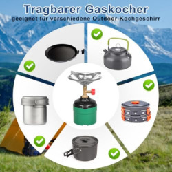 DOMINOX Campingkocher, Tragbarer Gaskocher Outdoor mit Windabweiser, Gaskocher Camping 1-flammig für Outdoor-Aktivitäten, Cam