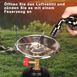 DOMINOX Campingkocher, Tragbarer Gaskocher Outdoor mit Windabweiser, Gaskocher Camping 1-flammig für Outdoor-Aktivitäten, Cam