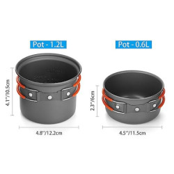 Odoland Camping Geschirr Set 6 PCS mit Mini Campingkocher Gaskocher Outdoor Kochgeschirr Aluminium Camping Topfe und Faltbare