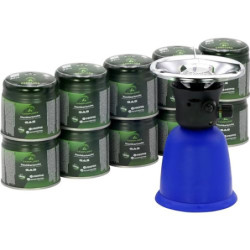 CAMPLORA Campingkocher mit Piezozündung mit 10 Stechgaskartuschen 190g Gaskocher, Propangaskocher, Butangaskocher
