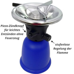 CAMPLORA Campingkocher mit Piezozündung mit 10 Stechgaskartuschen 190g Gaskocher, Propangaskocher, Butangaskocher