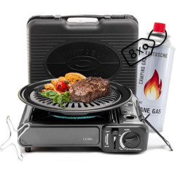 TruWare Camping Gaskocher mit Kartusche Campingkocher mit Gaskartuschen Grillplatte und Tragekoffer Gas Kocher für Campingpla