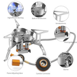 Yinleader Campingkocher 5800W Gaskocher, winddichte Abdeckung, faltbarer Campingkocher mit Adapter  Gastank nicht im Lieferum