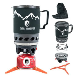 Alpin Loacker Storm Kit Pro Gaskocher Set mit Piezozündung, Outdoor und Indoor, Campingkocher mit 1000ml Topf, Premium Campin