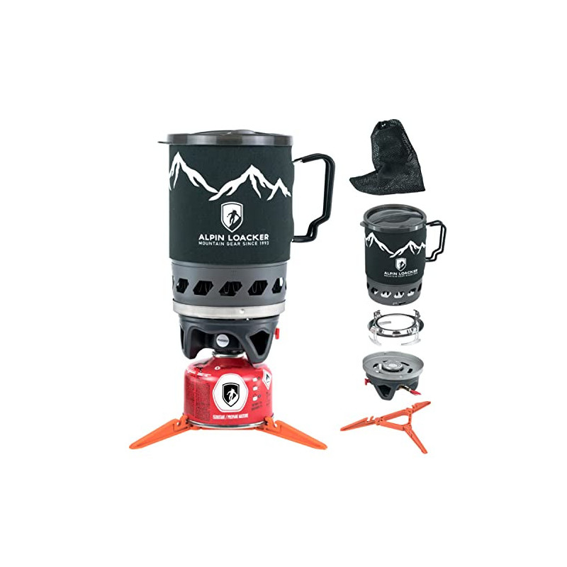 Alpin Loacker Storm Kit Pro Gaskocher Set mit Piezozündung, Outdoor und Indoor, Campingkocher mit 1000ml Topf, Premium Campin Alpin Loacker Storm Kit Pro Gaskocher Set mit Piezozündung, Outdoor und Indoor, Campingkocher mit 1000ml Topf, Premium Campin