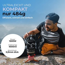 Alpin Loacker Storm Kit Pro Gaskocher Set mit Piezozündung, Outdoor und Indoor, Campingkocher mit 1000ml Topf, Premium Campin