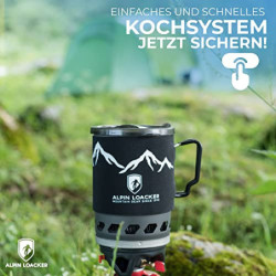 Alpin Loacker Storm Kit Pro Gaskocher Set mit Piezozündung, Outdoor und Indoor, Campingkocher mit 1000ml Topf, Premium Campin