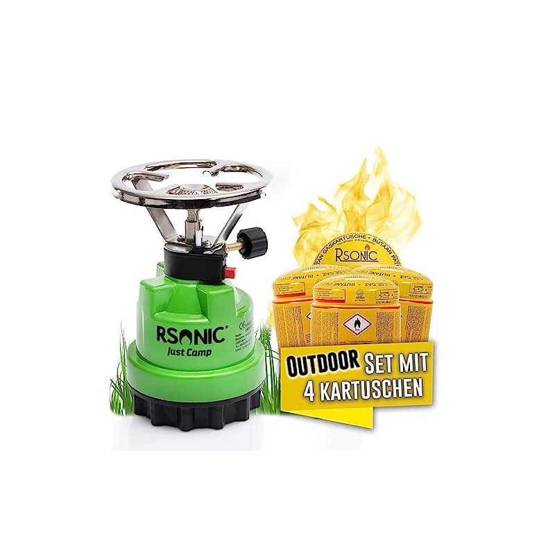 Rsonic Campingkocher Gaskocher Stechkartuschenkocher Kartuschenkocher mit Piezozündung Gasbrenner Grün + 4 Kartsuchen Rsonic Campingkocher Gaskocher Stechkartuschenkocher Kartuschenkocher mit Piezozündung Gasbrenner Grün + 4 Kartsuchen