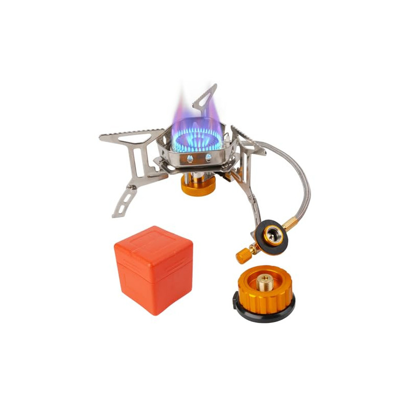 Yqhugbc Campingkocher 3500W, Gaskocher Outdoor, Campingkocher Klein, Faltbar Camping Kocher, Gaskocher mit Adapter Camping mi