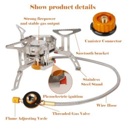 Yqhugbc Campingkocher 3500W, Gaskocher Outdoor, Campingkocher Klein, Faltbar Camping Kocher, Gaskocher mit Adapter Camping mi