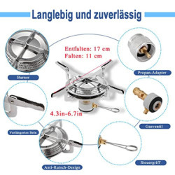 Vihir Campingkocher 3200W Mini Ultra Tragbares Camping Kocher, Gaskocher Camping mit Regelbarer Flamme, Faltbar Camping Koche