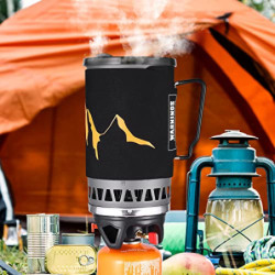 Odoland CampingKocher 1.4L Camping-Kochsystem, tragbarer Camp-Topf mit Gas-Kocher für Wandern, Trekking, Fischen, Jagen und N