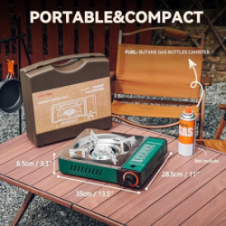 Onlyfire Gaskocher mit Tragekoffer, Campingkocher 1-flammig, 3000W, Kompakter Outdoor-Gaskartuschenkocher für Camping Wandern