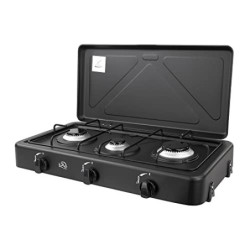 T24 Gaskocher 3 Flammig in Schwarz mit Niederdruckregler und Schlauch/Gaskocher/Camping/Stromausfall  Gaskocher Schwarz 3-Bre