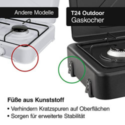 T24 Gaskocher 3 Flammig in Schwarz mit Niederdruckregler und Schlauch/Gaskocher/Camping/Stromausfall  Gaskocher Schwarz 3-Bre