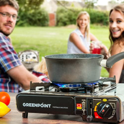 Greenpoint Gaskocher  Edelstahl  + 4 Kartuschen - Campingkocher mit Gaskartusche  4 Stück  ink.Tragekoffer mit 4 Gaskartusche