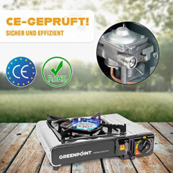 Greenpoint Gaskocher  Edelstahl  + 4 Kartuschen - Campingkocher mit Gaskartusche  4 Stück  ink.Tragekoffer mit 4 Gaskartusche