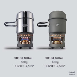 Esbit Spirituskochset - inkl. großem und kleinem Aluminium Topf - 985 ml & 470 ml - inkl. Spiritusbrenner - Camping Kocher