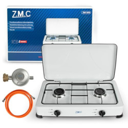 Z.M.C Gaskocher Campingkocher 2-Flammig Gasherd Kochfeld inkl. Schlauch + Regler, für Propan LPG Gasflasche, 2.2 kW je Brenne