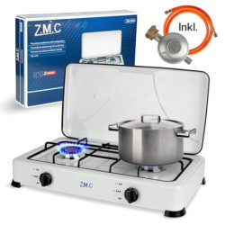 Z.M.C Gaskocher Campingkocher 2-Flammig Gasherd Kochfeld inkl. Schlauch + Regler, für Propan LPG Gasflasche, 2.2 kW je Brenne
