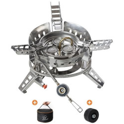Bulin Campingkocher 6800W Faltbar,Gaskocher mit Piezozündung, Outdoor Kocher mit Adapter,Edelstahl Belastbarkeit 75KG für Hik