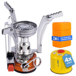 Z.M.C Klappbarer Campingkocher 3200W + 4x Gaskartuschen 300g, Mini Gaskocher Set für Outdoor Aktivitäten, Campinggaskocher fa