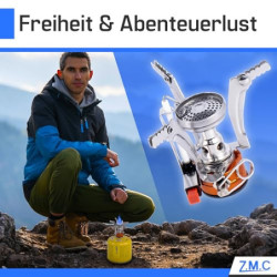 Z.M.C Klappbarer Campingkocher 3200W + 4x Gaskartuschen 300g, Mini Gaskocher Set für Outdoor Aktivitäten, Campinggaskocher fa