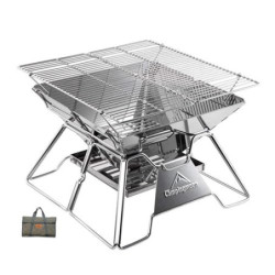 Campingmoon Campinggrill, Edelstahl, faltbar, tragbar, Holzkohlegrill, 35,6 cm, mit Tragetasche MT-2