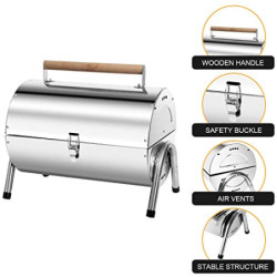 SunJas Edelstahl Klappgrill Holzkohlegrill, BBQ Grill Doppel Grillfläche 34x21.5 cm, Tischgrill Campinggrill für Outdoor Koch