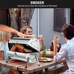 SunJas Edelstahl Klappgrill Holzkohlegrill, BBQ Grill Doppel Grillfläche 34x21.5 cm, Tischgrill Campinggrill für Outdoor Koch