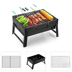 Holzkohlegrills Tragbarer Grill Edelstahl Holzkohle Smoker Char Broil BBQ Pit Grill für Outdoor Camping  Mittel , Schwarz