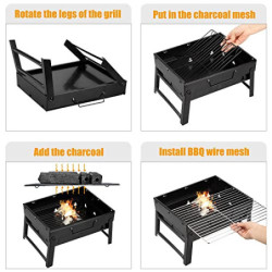 Holzkohlegrills Tragbarer Grill Edelstahl Holzkohle Smoker Char Broil BBQ Pit Grill für Outdoor Camping  Mittel , Schwarz