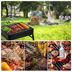 Holzkohlegrills Tragbarer Grill Edelstahl Holzkohle Smoker Char Broil BBQ Pit Grill für Outdoor Camping  Mittel , Schwarz