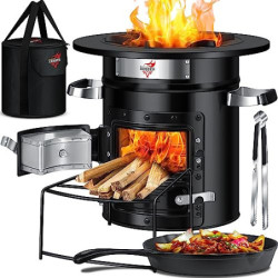 KESSER® Raketenofen mit Grillpfanne aus Gusseisen | inkl. Grillzange & Tragetasche | Dutch Oven 6 integrierte Spikes | BBQ Ra
